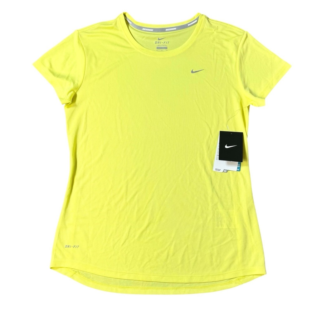Nike Womens Dri-FIT Running Short Sleeve Shirt Top Size M Bright Yellow NWT